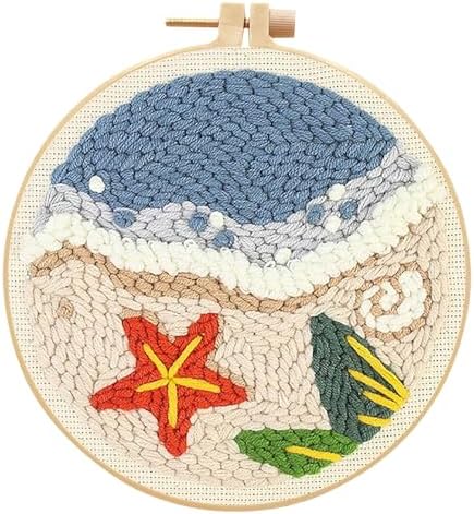 RUIQLXHANG Punch Needle Kits for Beginners, Cute Cartoon Highland Cow with Daisy Flower, Punch Needle Starter Craft Set with 20cm Hoop, Perfect for Festival Gift and Decoration (Summer Beach) by RUIQLXHANG