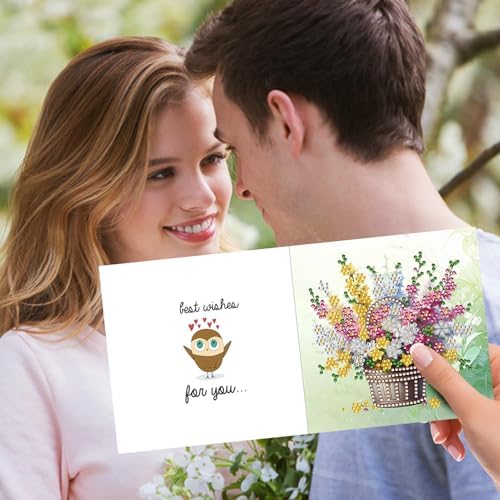 6 Pack DIY Diamond Art Painting Greeting Card Kit Flower Bucket, 5D Diamond Art Christmas Birthday Holiday Foldable Thank You Cards Blessing Greeting Card, Crafts Kit Creative with Envelope - Image 3