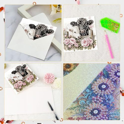 6pcs5D Diamond Painting Greeting Card kits, rose bucket Little Bull Adult DIY Diamond Art Greeting Card with envelope, special Valentine's Day creative gift - Image 4