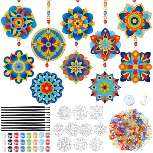 Dunzoom 30 Set Mandala Suncatchers Kits Mandala Flower DIY Suncatchers Craft Kits Make Your Own Paint Ornaments for Art Craft Summer Sun Catchers Party Supplies by Dunzoom
