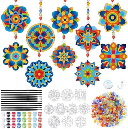 Dunzoom 30 Set Mandala Suncatchers Kits Mandala Flower DIY Suncatchers Craft Kits Make Your Own Paint Ornaments for Art Craft Summer Sun Catchers Party Supplies by Dunzoom