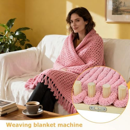 ZMJY 46" Adjustable Chunky Yarn Loom Kit for DIY Blankets | Beginner-Friendly Hand Knitting Loom with Modular Wooden Frame | No Needles Required for Family Craft, Home Decor & Stress Relief - Image 7