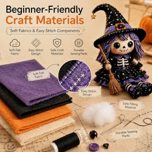 Patchwork Skeleton Witch Girl DIY Kit Craft Beginner Decoration，#E - Image 6