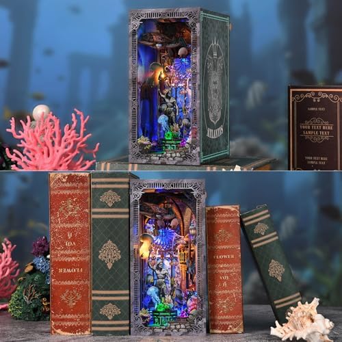 fifijoy Book Nook Kit - DIY Miniature House Dollhouse Kit for Adults and Teens, Booknook Tiny House Atlantis Bookshelf Decor 3D Wooden Puzzle with LED Light, Gifts for Family and Friends (Atlantis) - Image 2