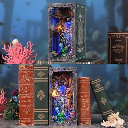fifijoy Book Nook Kit - DIY Miniature House Dollhouse Kit for Adults and Teens, Booknook Tiny House Atlantis Bookshelf Decor 3D Wooden Puzzle with LED Light, Gifts for Family and Friends (Atlantis) - Image 2