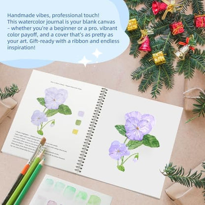 Teswarha Watercolor Workbook Using Thick Real Cotton Watercolor Paper for Adults Teens Spiral Bound 300GSM Art Paper 12 Sheets Flowers 8.2 x 9.8in - Image 7