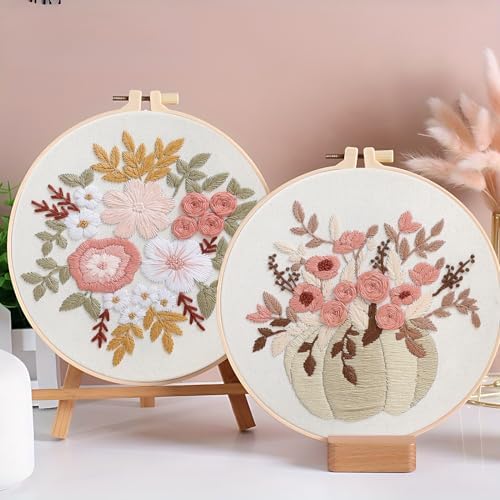Sivilife Embroidery Kit for Beginners, 3 Sets Stamped Cross Stitch Kits for Beginner, Floral Pattern Embroidery Starter Kits for Adults with Embroidery Hoop Instructions Threads and Needles Scissors - Image 5