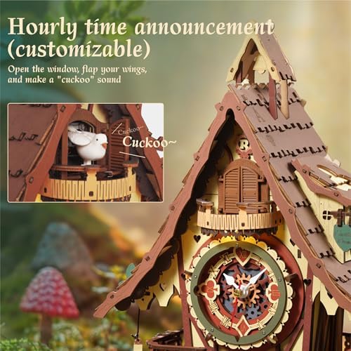 ROKR 3D Wooden Puzzles for Adults, Cuckoo Clock Model Kit, Room Home Decor DIY Watch Making Kit Functional Mechanical Building Toys, Hobbies Birthday Christmas Day Gifts for Men Women 14+ - Image 4