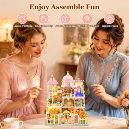 DIY Miniature House Kit, Windsor Castle Tiny 3D Wooden House Making Set for Adults, Dollhouse Bookshelf Decor with Furniture & LED Lights, Christmas Birthday Greenhouse Craft Gift for Friend - Image 6
