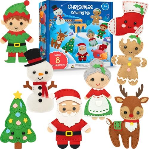 Craftorama Sewing Kit for Kids, Fun and Educational Christmas Craft Set for Boys and Girls Age 7-12, Sew Your Own Felt Christmas Set Craft Kit for Beginners, 165 Piece Set by Craftorama