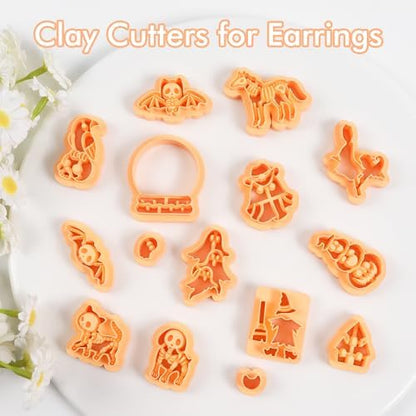 Puocaon Halloween Polymer Clay Cutters - 15 Pcs Witch Little Boo Skull Cutters for Polymer Clay Jewelry Pumpkin Mushroom Earrings Making Kit for Polymeric Jewelry Design - Image 4