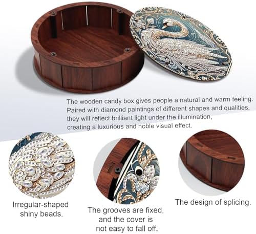 antor Swan Diamond Painting Storage Box, Round Wooden DIY 5D Crystal Diamond Art Painting Tabletop Ornament Organizer, Jewelry or Trinket Storage Gift, Home Office Decor Crafts - Image 5