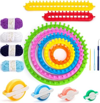 VGOODALL Round Knitting Looms Set, Set of 18PCS Supplies with Hook Needle, Pompom Maker and Yarn, for Knitting Beginners by VGOODALL