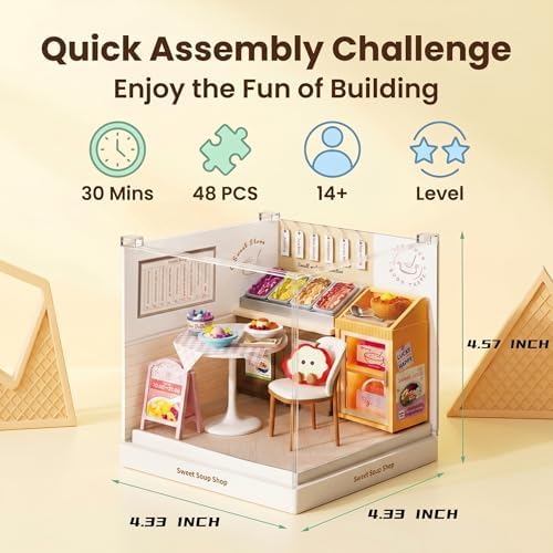 Sweet Soup Shop Super Miniature House Kit - DIY Plastic 3D Model Building Set for Teens, Build Your Own Asian Dessert Shop with Dustproof Case, Creative Craft Gift for Girls Women - Image 2
