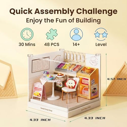 Sweet Soup Shop Super Miniature House Kit - DIY Plastic 3D Model Building Set for Teens, Build Your Own Asian Dessert Shop with Dustproof Case, Creative Craft Gift for Girls Women - Image 2