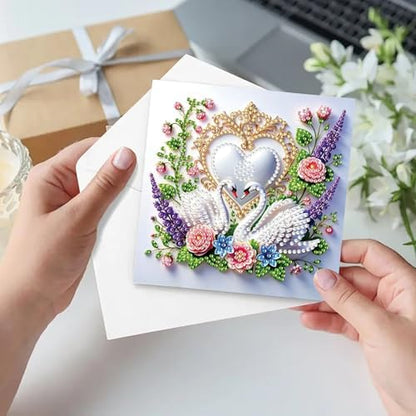 ARTopet 6Pcs Folding Greeting Card Diamond Art Painting Thank You Blessing Cards with White Envelope Rhinestones Painted Making Kits for Adults DIY Craft Holiday Gift-Swan - Image 7