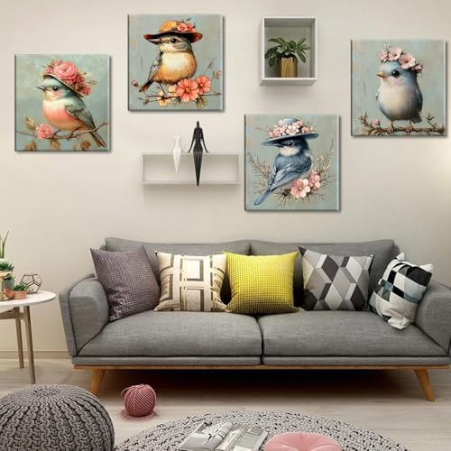 Clendo 4 Pack Bird Paint by Numbers Kit for Adults Beginners Framed - DIY Vintage Adults Paint by Numbers Kits on Canvas with Frame, Small Easy Acrylic Oil Painting for Home Wall Decor (8 x 8 Inch) - Image 2