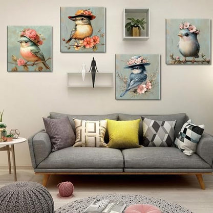 Clendo 4 Pack Bird Paint by Numbers Kit for Adults Beginners Framed - DIY Vintage Adults Paint by Numbers Kits on Canvas with Frame, Small Easy Acrylic Oil Painting for Home Wall Decor (8 x 8 Inch) - Image 2