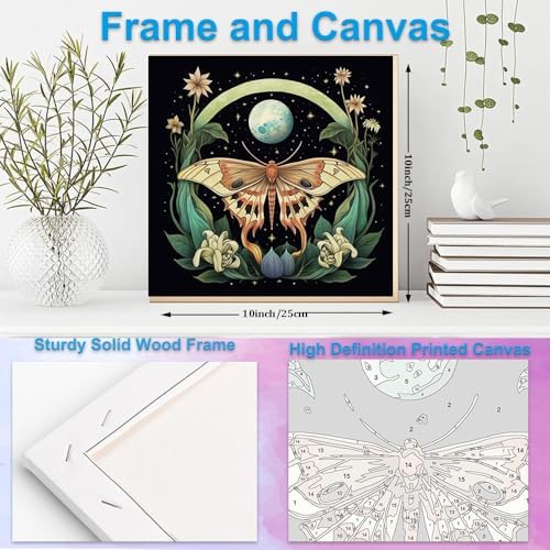 Artunion Framed Paint by Numbers Kit for Adults Beginners & Kids Ages 8-12,Butterfly Moth Paint by Number with Frame,Moon Flower Paint by Numbers Kit on Canvas 10 * 10 Inch Without Easel - Image 5