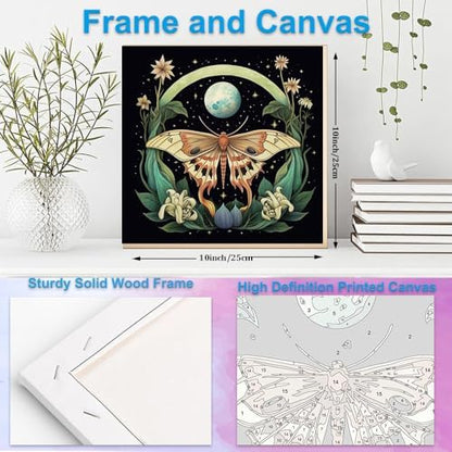 Artunion Framed Paint by Numbers Kit for Adults Beginners & Kids Ages 8-12,Butterfly Moth Paint by Number with Frame,Moon Flower Paint by Numbers Kit on Canvas 10 * 10 Inch Without Easel - Image 5