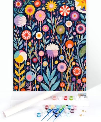 Floral Paint By Numbers Kit For Adults - Diy Botanical Garden Flowers Painting On Canvas 16X20 Inches, Acrylic Paint Set, Suitable For Beginners, Wall Decor Art For Home Decoration Or Gifts, Unframed - Image 3