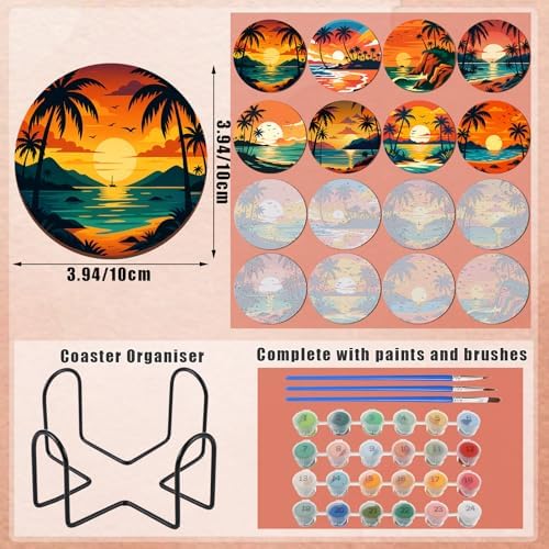 Reallnaive 8 Pcs Beach Paint by Numbers Kit for Adults Coastal Coasters - Image 4