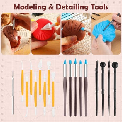 48PCS Pottery Tools Kit for Sculpting, Clay Carving Tools, Ceramic Tools for Polymer Clay, Modeling, Trimming, Molding, Shaping, Pottery Kiln, Arts Crafts Supplies, Adults, Students, Beginners, Pros - Image 6