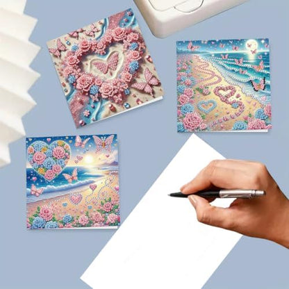 6PCS Seaside Diamond Art Painting Greeting Cards Kit with Envelopes - 5D DIY Diamond Art Card Kits for Adults - Handcrafted Postcards for Birthday & Holiday - Image 3