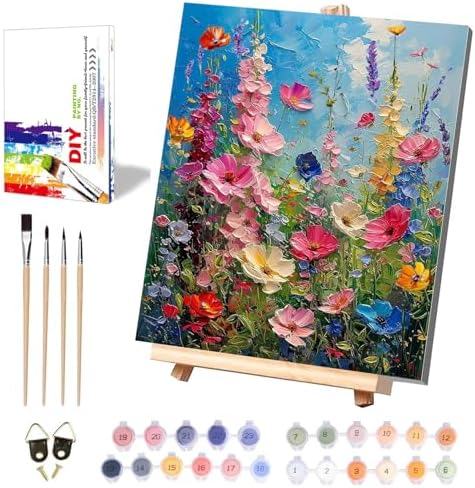Flower Paint by Numbers for Adults with Framed Canvas - with Wooden Easel by xackcme