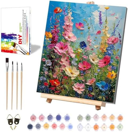 Flower Paint by Numbers for Adults with Framed Canvas - with Wooden Easel by xackcme
