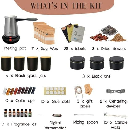 SoftOwl Premium Soy Candle Making Kit - Black Edition - Full Set with Electric Melter - Soy Wax, Big 7oz Jars & Tins, 7 Pleasant Scents, 10 Color Dyes & More - Perfect as Home Decorations - Image 2
