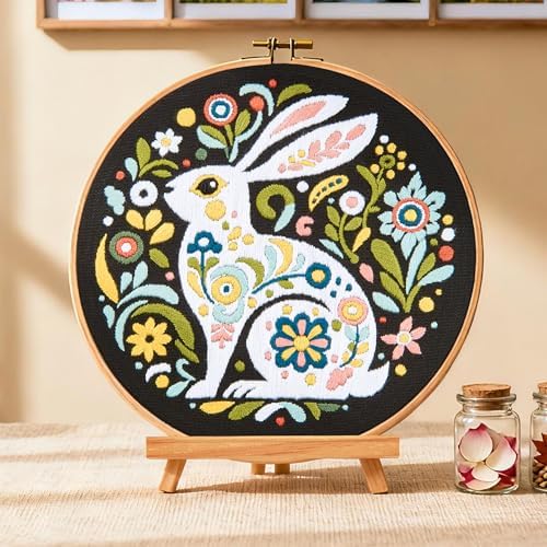 Crafmanoe Embroidery Kits for Beginners Adults, Flowers Rabbit Embroidery Starter Kits, Counted Cross Stitch Kits for Beginners Adults Hobbies Set for Women, Embroidery Hoops, Thread & Video Tutorial by Unknown