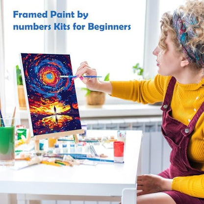 MOGTAA Starry Sky Paint by Numbers Kit for Adults Beginners with Frame, Landscape Adult Paint by Number Kits on Canvas with Easel, Easy DIY Oil Painting Kits for Home Decor, 8x12in - Image 4