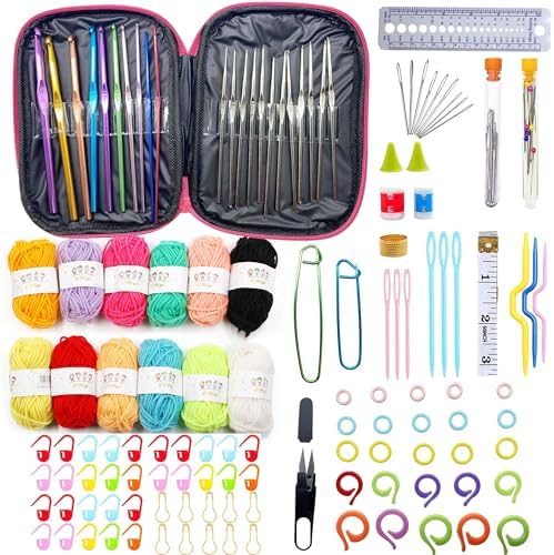 Allazone Crochet Kits for Beginners Adults, 122PCS Crochet Set-Professional Knitting Crochet Starter Kit, Knitting Kit with Needles and Case (Style A) by Allazone