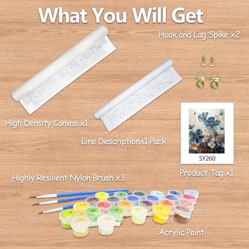 JATOK Paint by Numbers Kit for Adults, Blue Floral Elegance, 16 x 20 in - Image 6