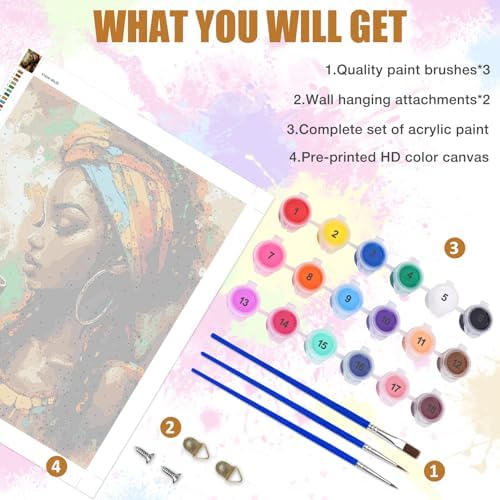 Lxmsja African Woman Paint by Numbers Kit for Adults, Coffee Acrylic Paint by Numbers for Adults Beginner, DIY Craft Supplies Oil Painting Kits for Home Wall Decor 16x20 inch (No Frame) - Image 5