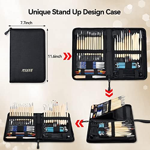 ISSEVE 43Pcs Pottery Clay Sculpting Tools Set with Stand-Up Organizer Bag - Image 2