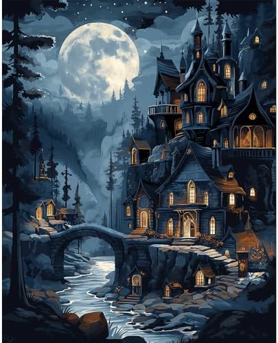 Natuyalo Paint by Numbers Kit for Adults, Paint by Numbers for Beginner Moonlit Castle, Paint by Number for Adults, Night Scene DIY Paint by Number for Gift Home Wall Decor 16x20 Inch by Natuyalo