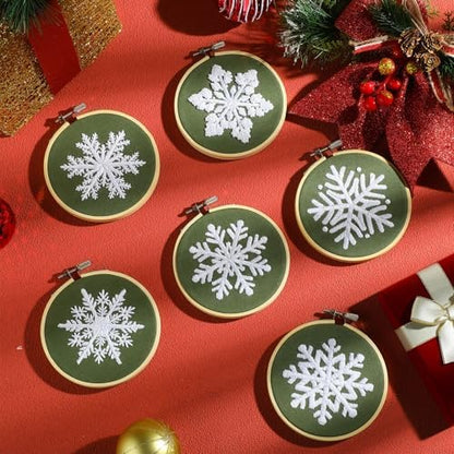 Roowest 6 Sets Christmas Embroidery Kits Snowflake Ornament DIY,Green - Image 5