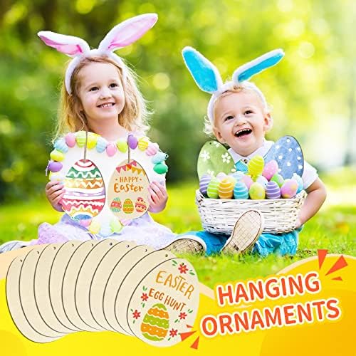 Large Size 7" Wooden Easter Ornaments to Paint, Egg Wooden DIY Blank Unfinished Round Wood Discs Ornament for Crafts Hanging Decorations(10PCS) - Image 5
