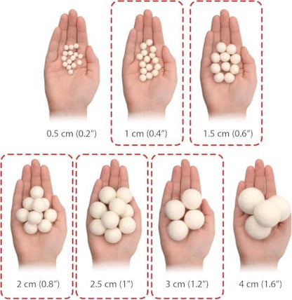 Glaciart One Wool Felt Balls, Felt Ball (110 Pieces) Mixed Sizes from 1 to 3 Centimeters, Handmade Felted Pure White Color - Bulk Small Puff for Felting and Garland - Image 2