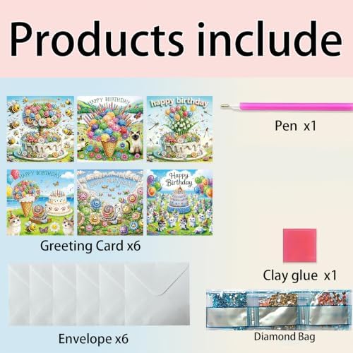 6PCS Happy Birthdays Diamond Art Painting Greeting Cards Kit with Envelopes - 5D DIY Diamond Art Card Kits for Adults - Handcrafted Postcards for Birthday & Holiday - Image 5