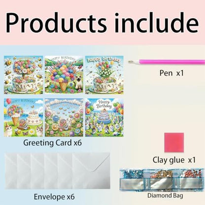 6PCS Happy Birthdays Diamond Art Painting Greeting Cards Kit with Envelopes - 5D DIY Diamond Art Card Kits for Adults - Handcrafted Postcards for Birthday & Holiday - Image 5