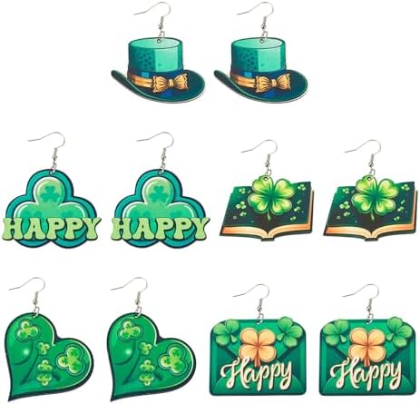 EEE ELECRELIVE 20Pcs St. Patrick's Day Earring Set Green Shamrock Charms Wood Dangle Earrings Bulk Green Leaf Wooden Pendants Shamrock Charms with Earring Hooks for Women Jewelry by EEEELECRELIVE