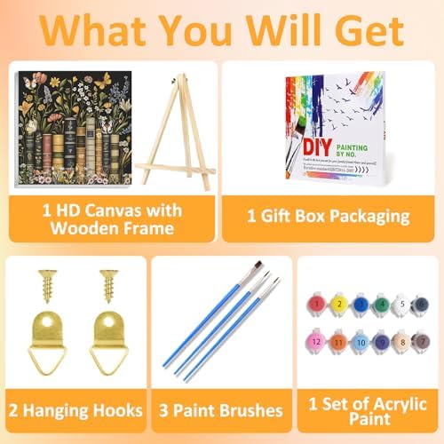 Framed Paint by Numbers Kit for Adults with Wooden Easel, Book, 16x16 inch - Image 4