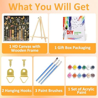 Framed Paint by Numbers Kit for Adults with Wooden Easel, Book, 16x16 inch - Image 4