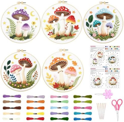 ORIGACH 5 Pack Mushroom & Plants Embroidery Kit for Beginners by ORIGACH