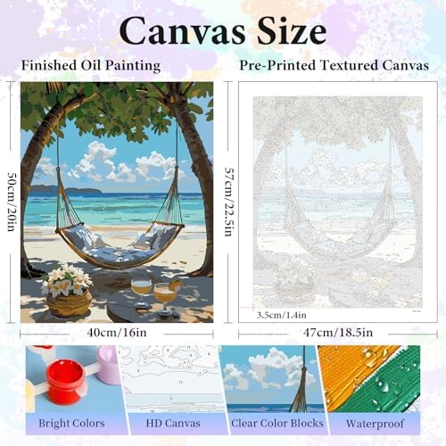 Paint by Numbers Kit for Adults, Hammock Beach Number Painting Canvas Kit - Image 3