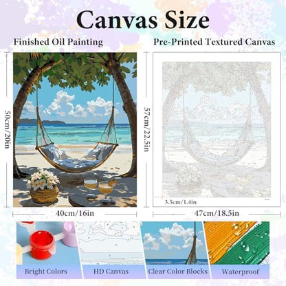 Paint by Numbers Kit for Adults, Hammock Beach Number Painting Canvas Kit - Image 3