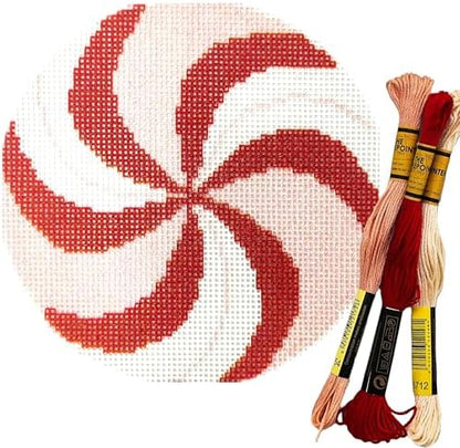 Howie's Needlepoint Needlepoint Kits, 18CT Printed Embroidery Pattern Starter Kits, Stamped Patterns Canvas Kits(Red Peppermint,4x4inch) by HowiesNeedlepoint